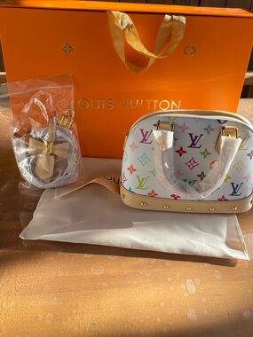Louis Vuitton Multicolor on White Alma BB Satchel with Natural Trim